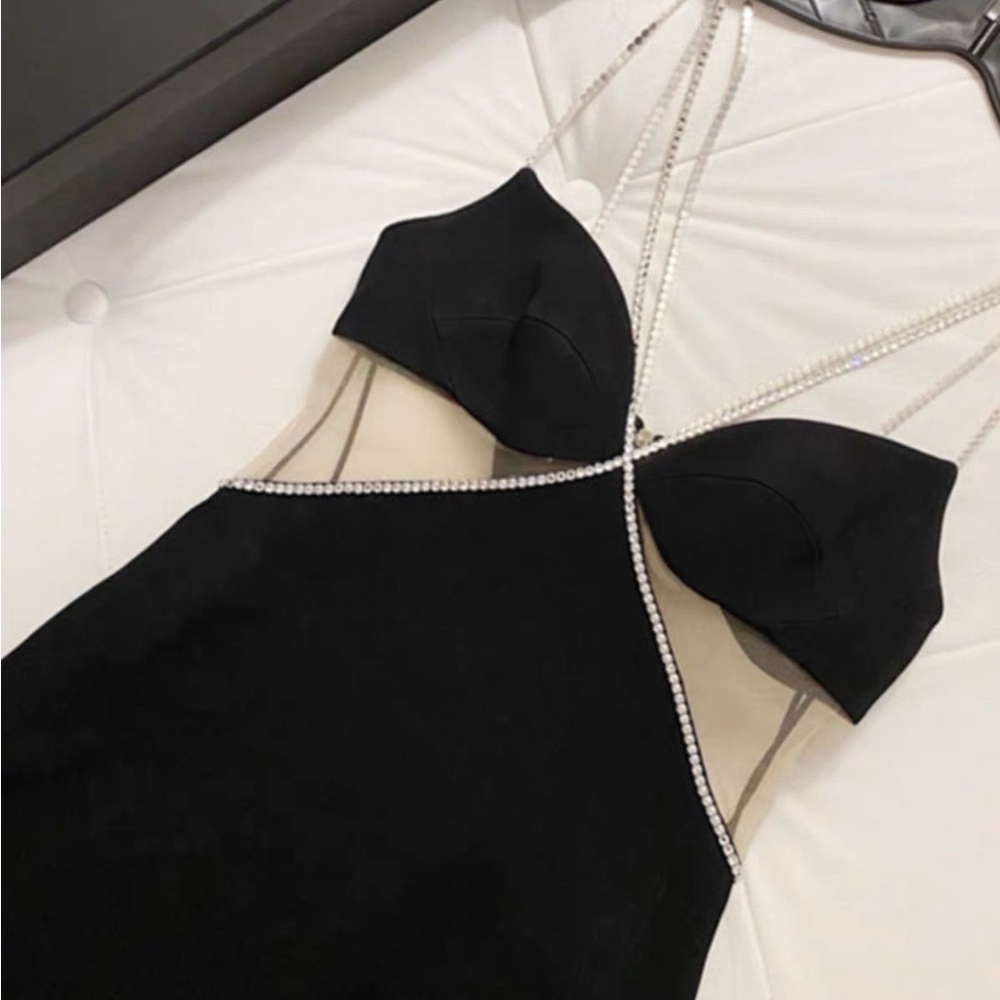 Elegant Black Dress with Rhinestone Straps